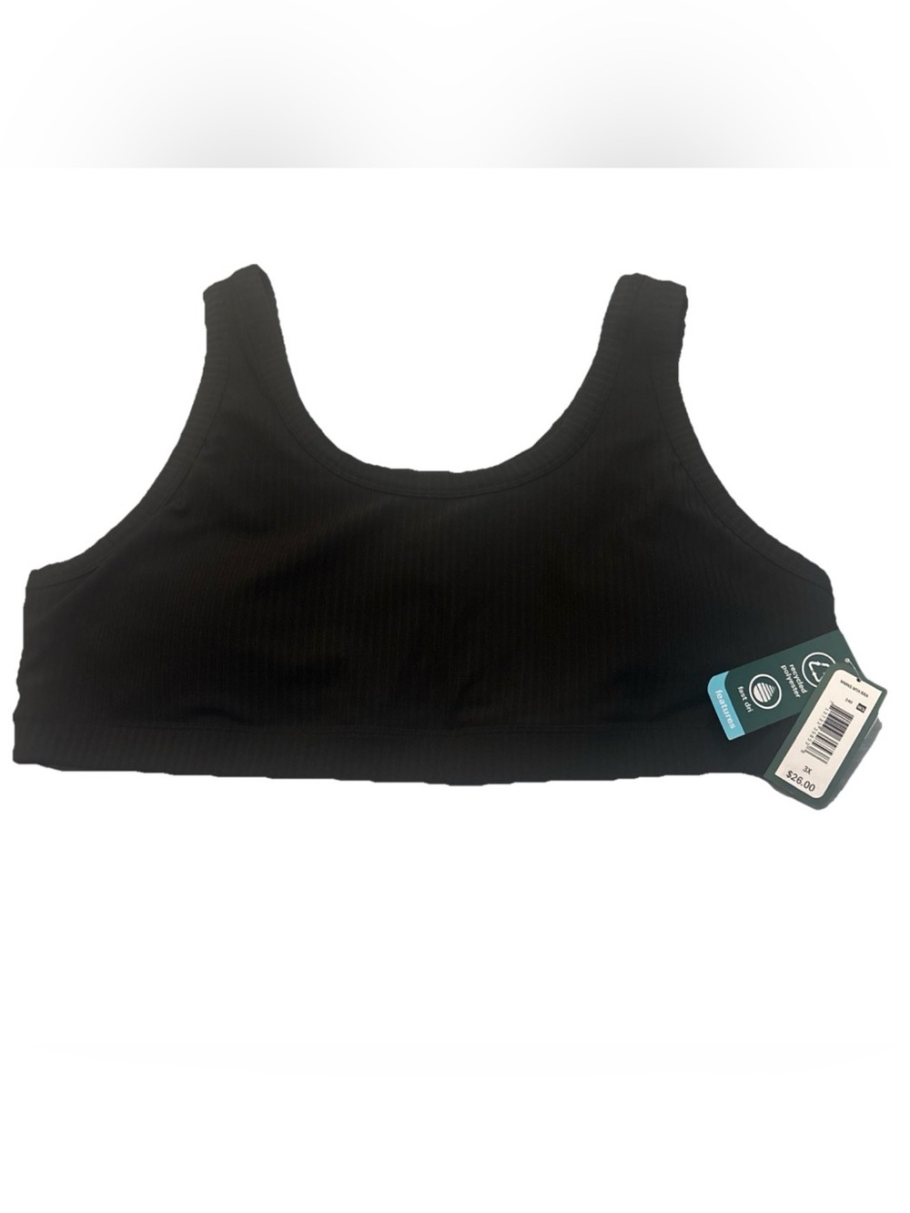 MTA Sport Black Ribbed Scoop Sports Bra
